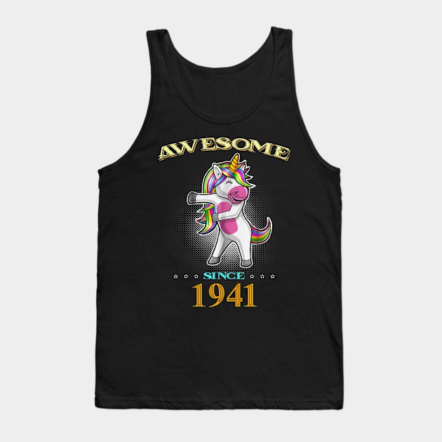 Awesome Since 1941 T Shirt Cute Unicorn Floss Birthday Gift Tank Top by InterFish